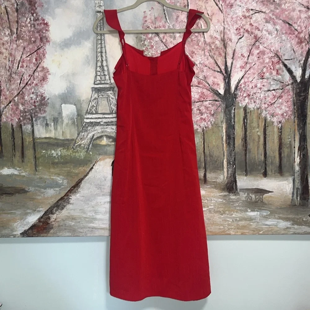 Lira Ash Dress Ruffle Sleeveless Red Flowey Midi Dress sz S EUC